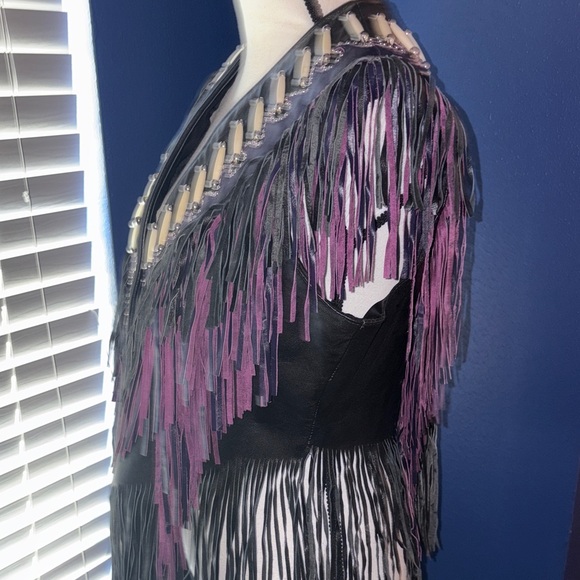 🟣 Western Wear by Shaf Leather Vest – Purple & Black Fringe, Bone & Silver Stud - Picture 12 of 14